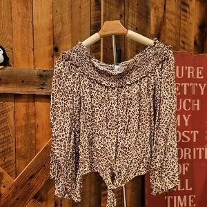 174 FP Movement by Free People Animal Print Off-Shoulder Blouse